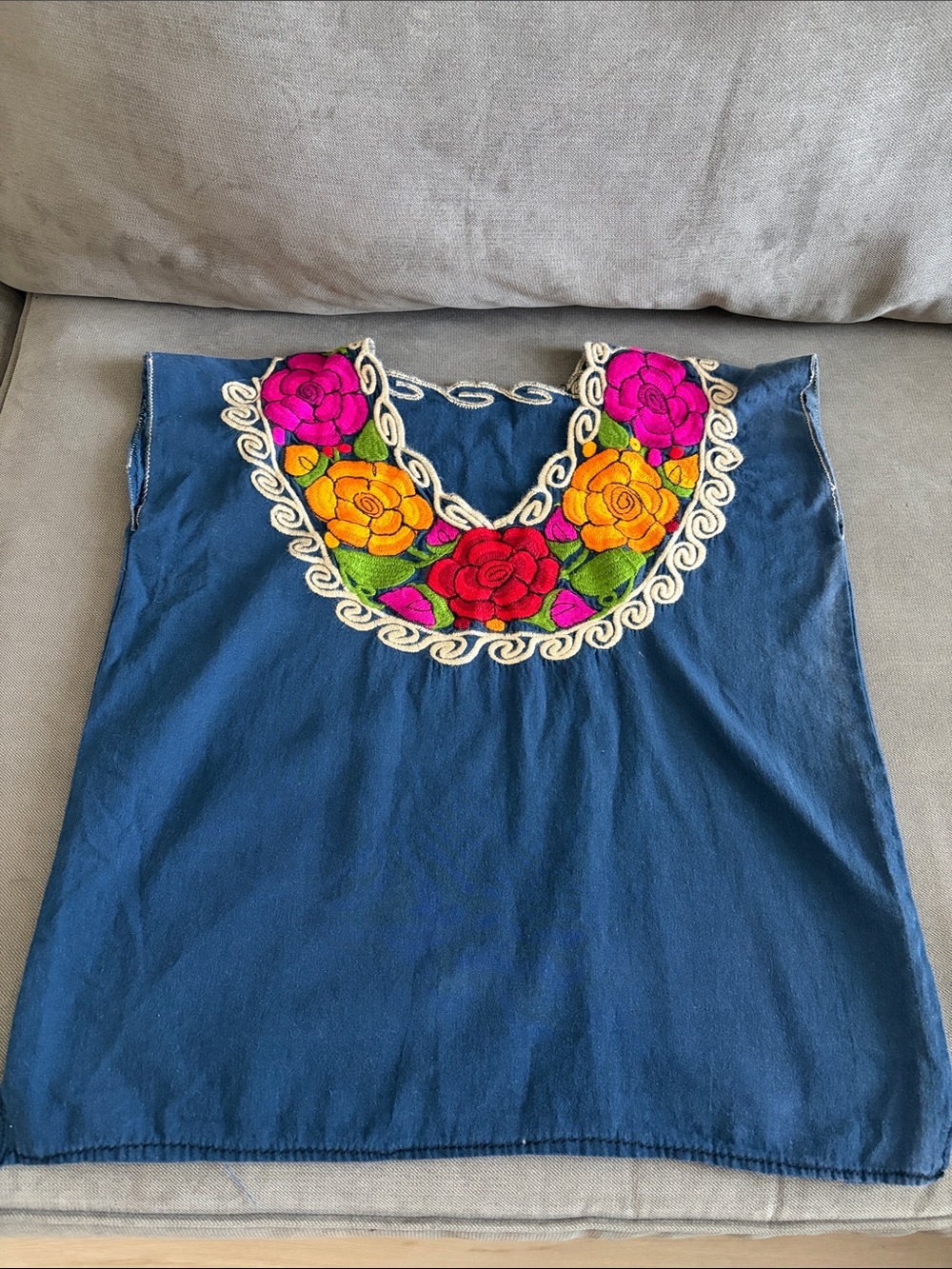 Embroidered Floral Navy Mexican-Style Top